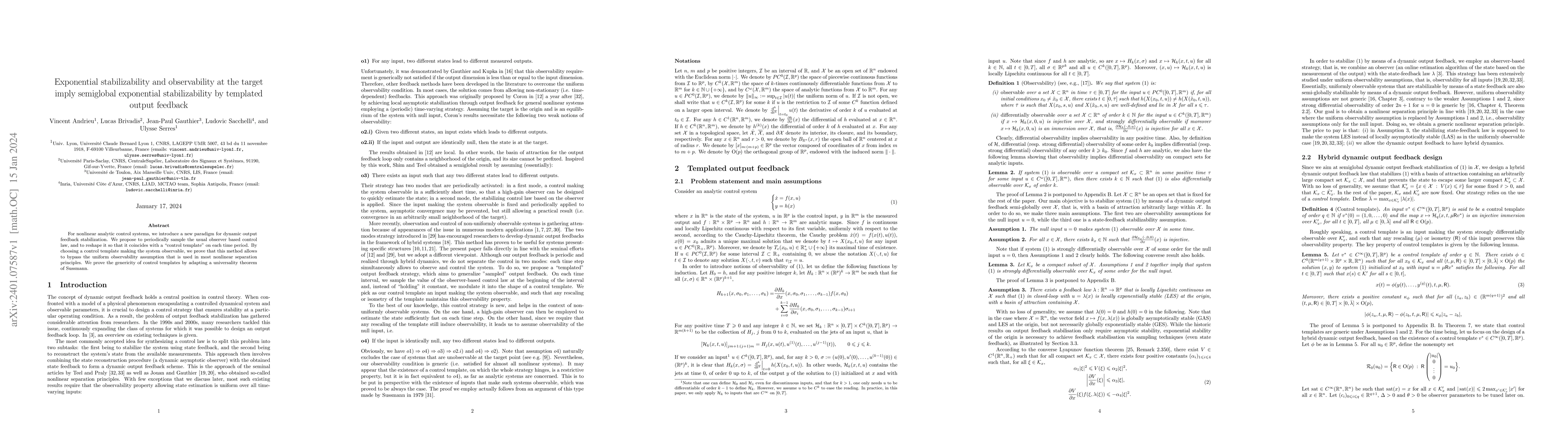 Thumbnail for Exponential stabilizability and observability at the target imply
  semiglobal exponential stabilizability by templated output feedback