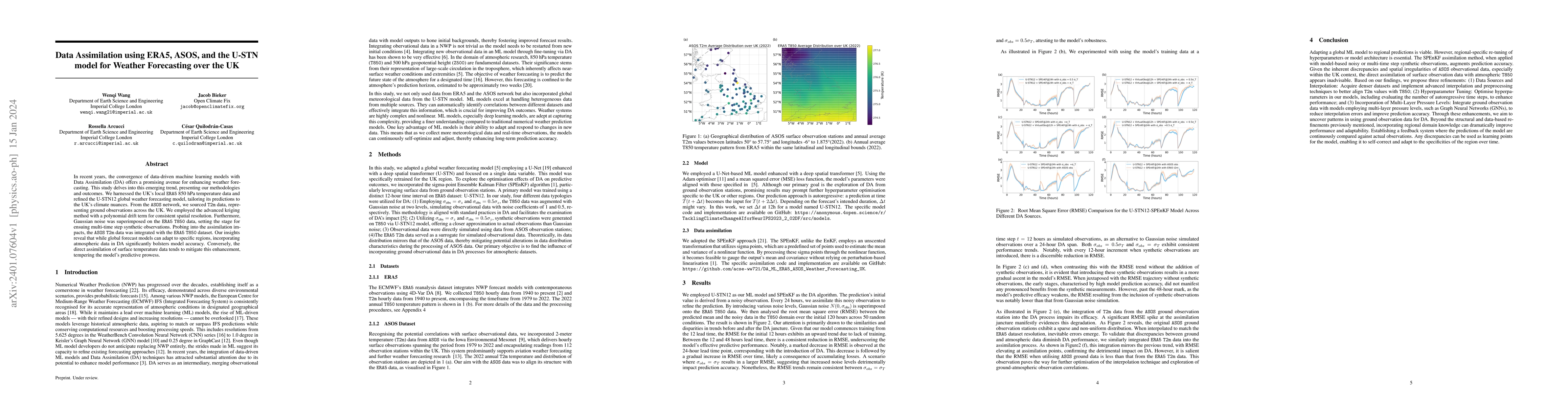 Thumbnail for Data Assimilation using ERA5, ASOS, and the U-STN model for Weather
  Forecasting over the UK