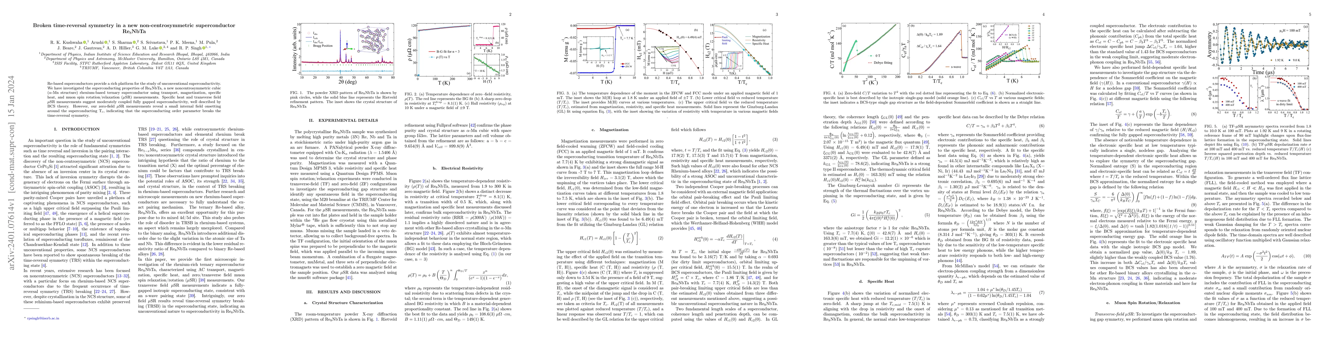 Thumbnail for Broken time-reversal symmetry in a new non-centrosymmetric
  superconductor Re8NbTa