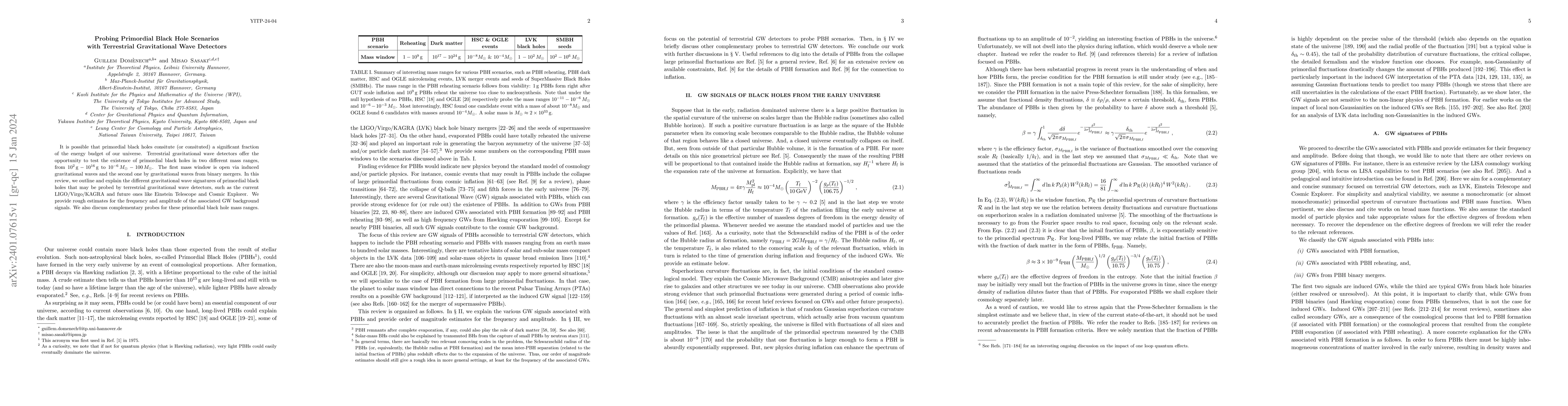 Thumbnail for Probing Primordial Black Hole Scenarios with Terrestrial Gravitational
  Wave Detectors