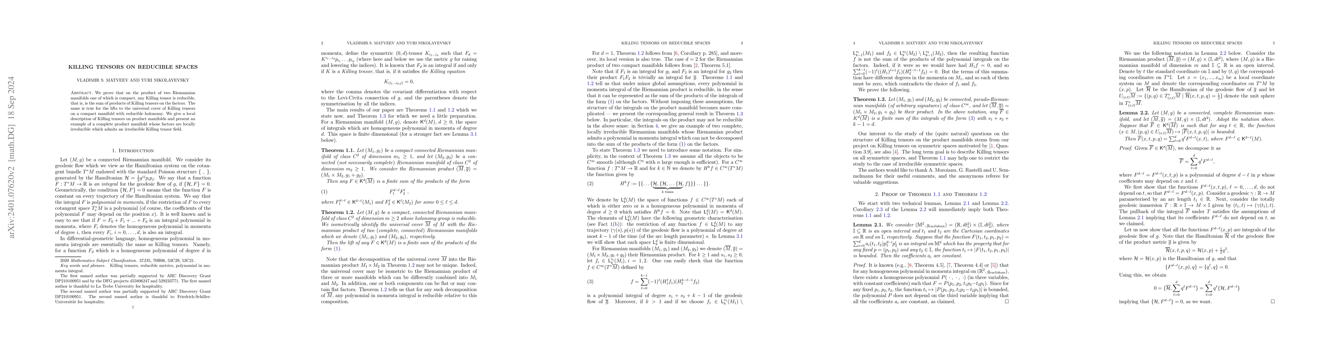 Thumbnail for Killing tensors on reducible spaces