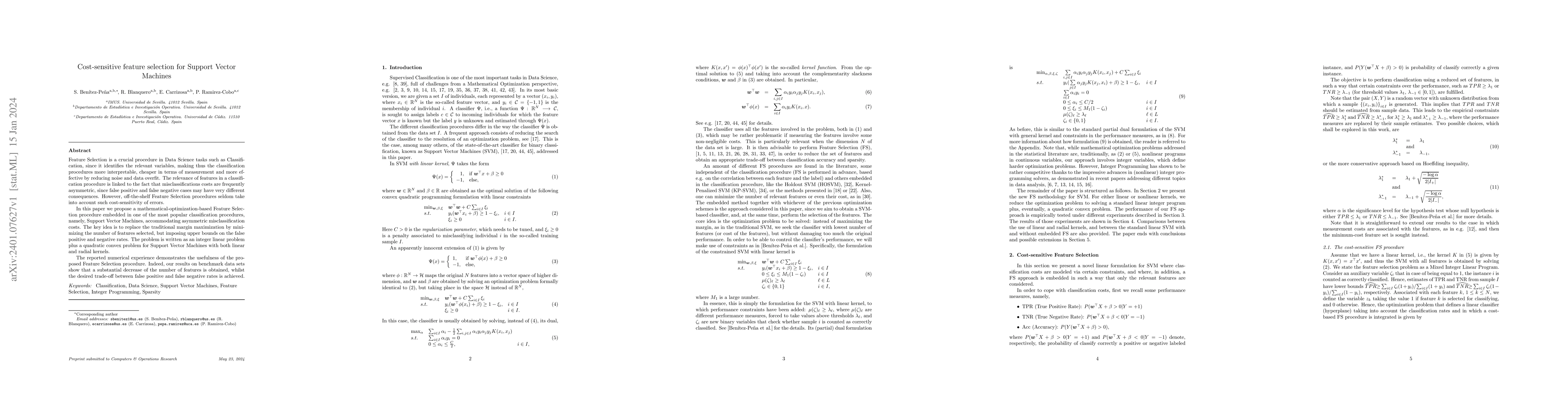 Thumbnail for Cost-sensitive Feature Selection for Support Vector Machines