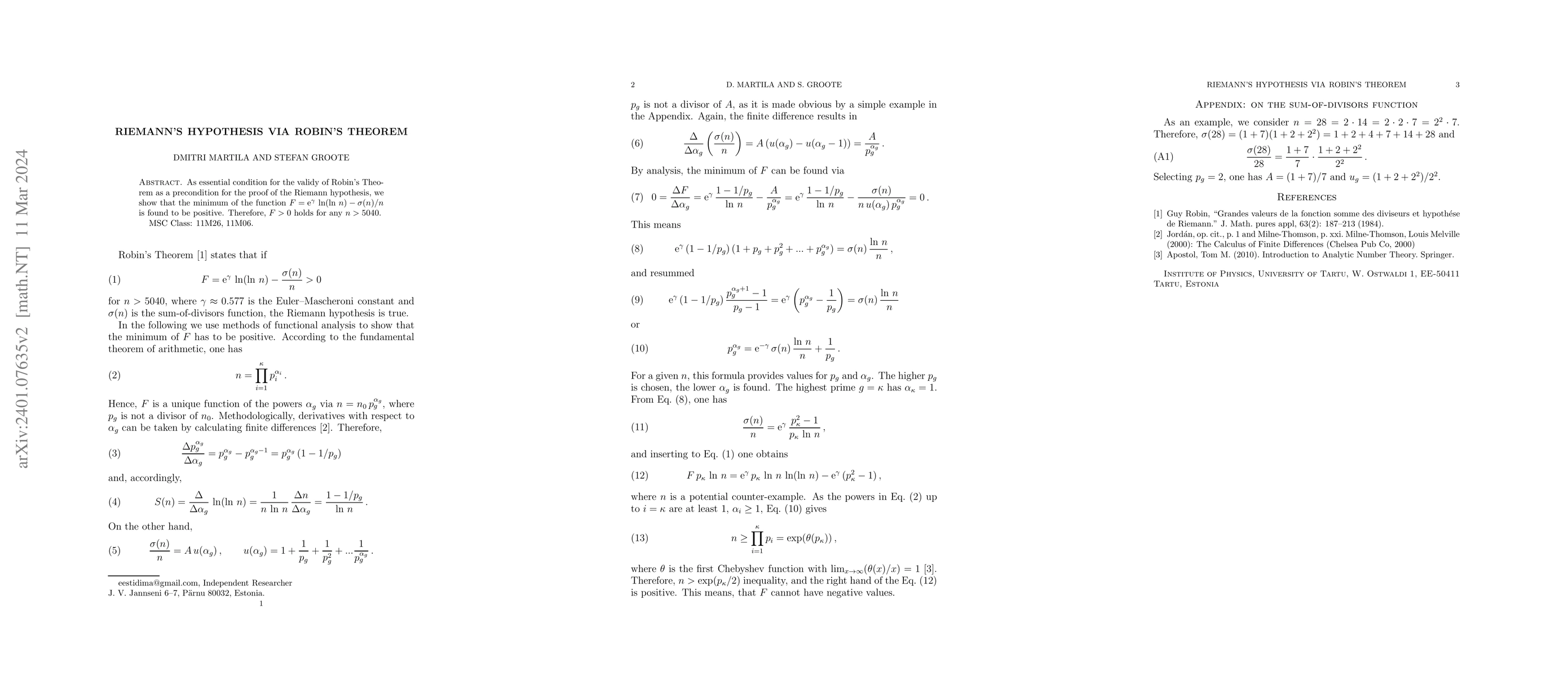 Thumbnail for Riemann's hypothesis via Robin's Theorem