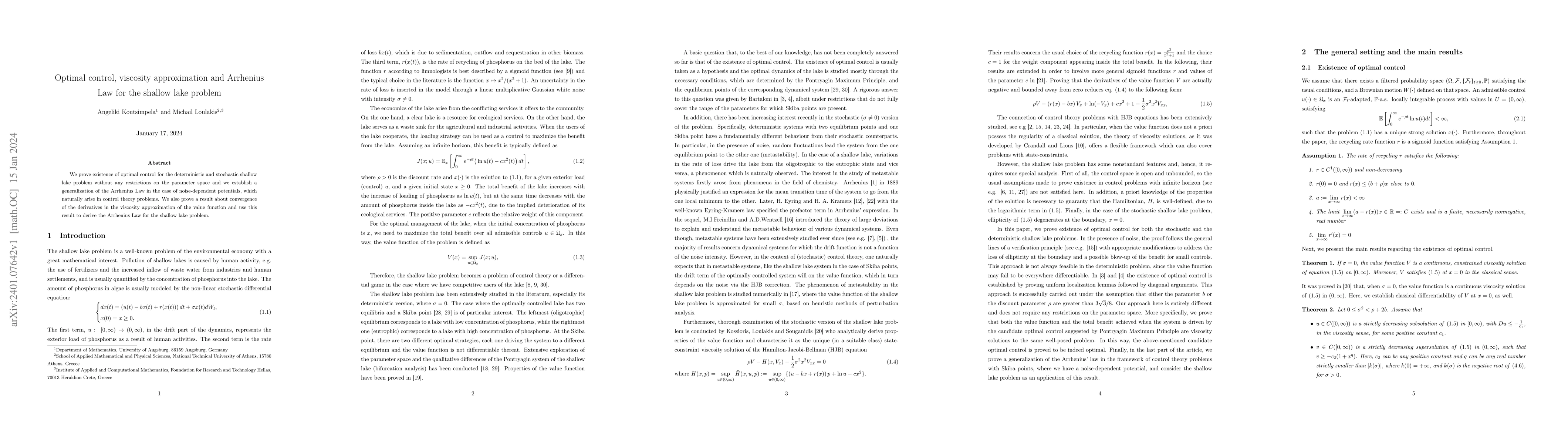 Thumbnail for Optimal control, viscosity approximation and Arrhenius Law for the
  shallow lake problem