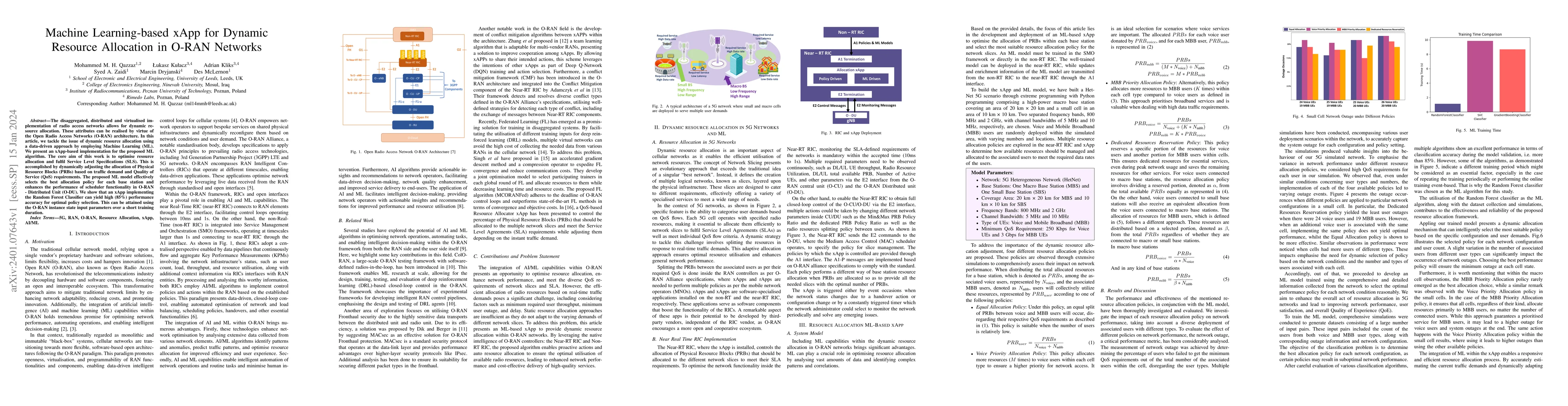 Thumbnail for Machine Learning-based xApp for Dynamic Resource Allocation in O-RAN
  Networks