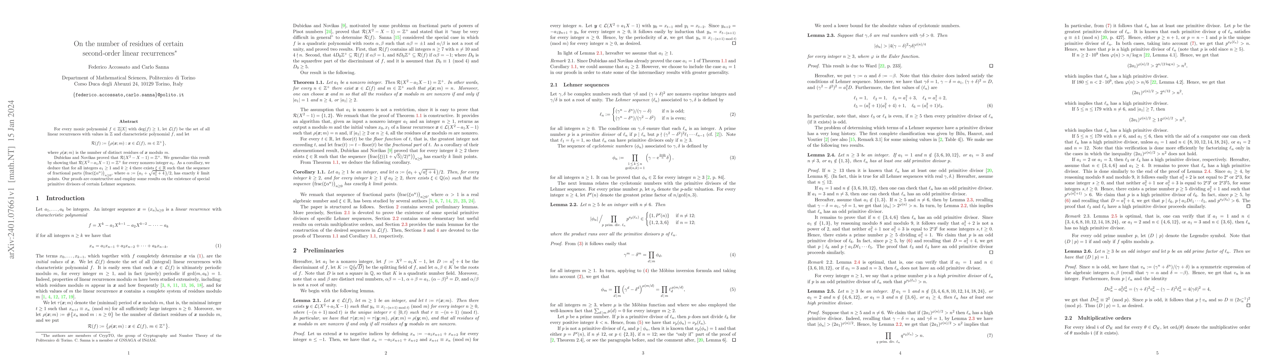 Thumbnail for On the number of residues of certain second-order linear recurrences