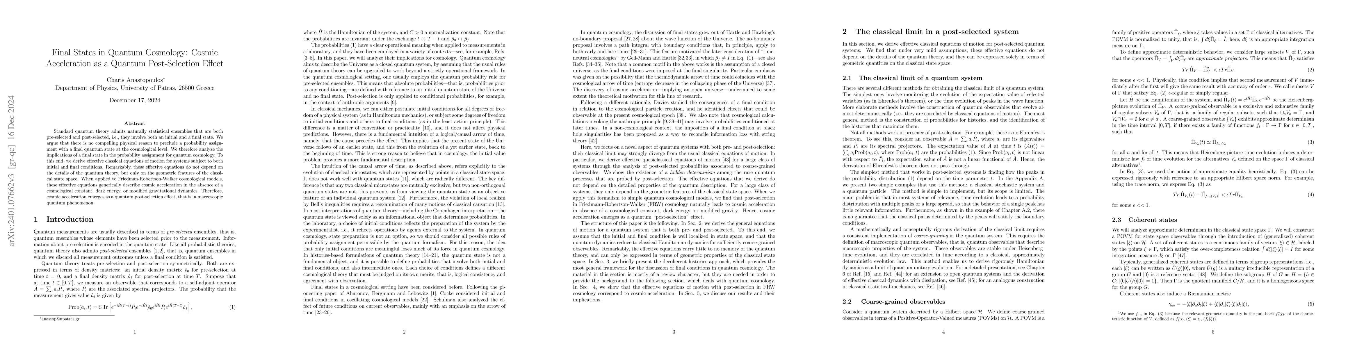 Thumbnail for Final States in Quantum Cosmology: Cosmic Acceleration as a Quantum
  Post-Selection Effect
