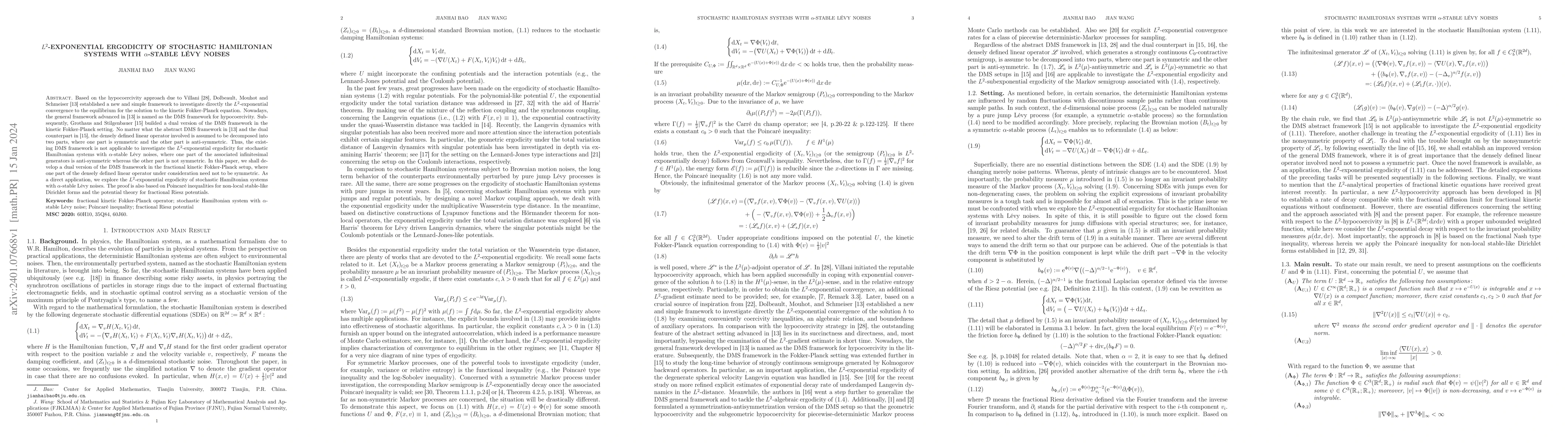 Thumbnail for $L^2$-exponential ergodicity of stochastic Hamiltonian systems with
  $\alpha$-stable L\'evy noises