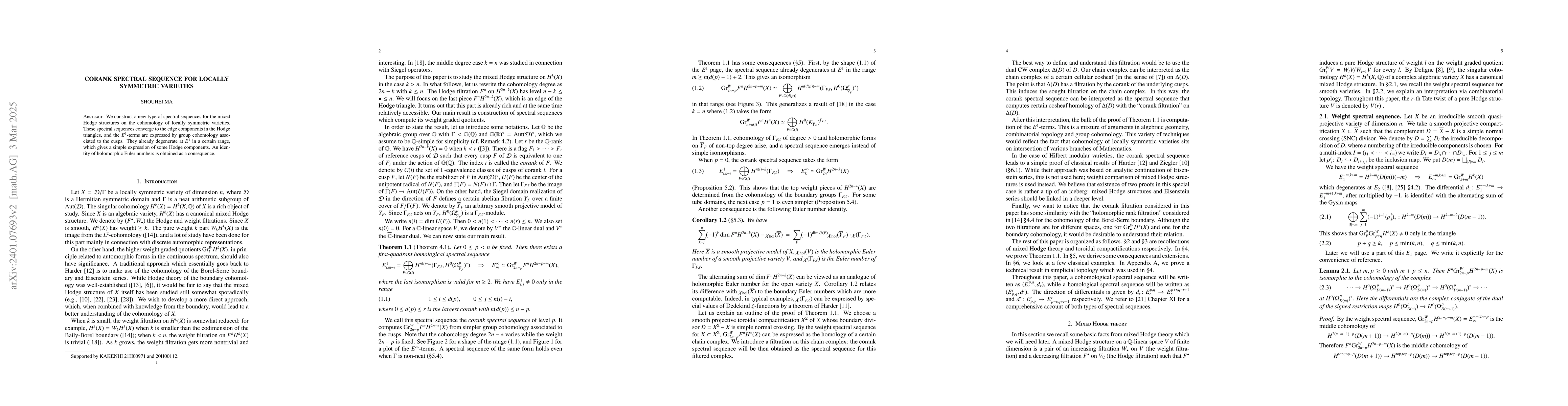 Thumbnail for Corank spectral sequence for locally symmetric varieties