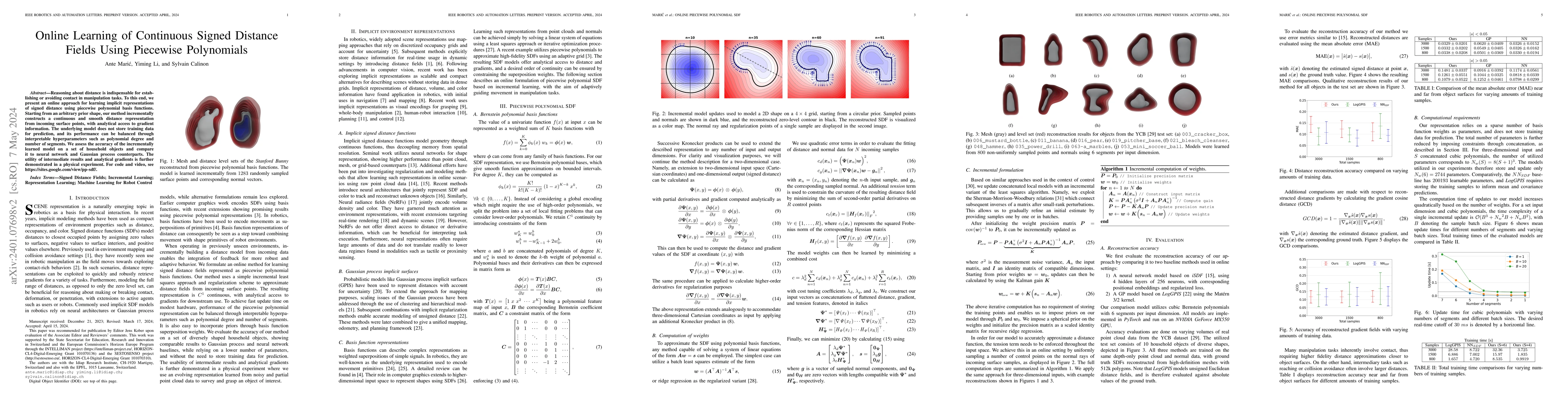 Thumbnail for Online Learning of Continuous Signed Distance Fields Using Piecewise
  Polynomials