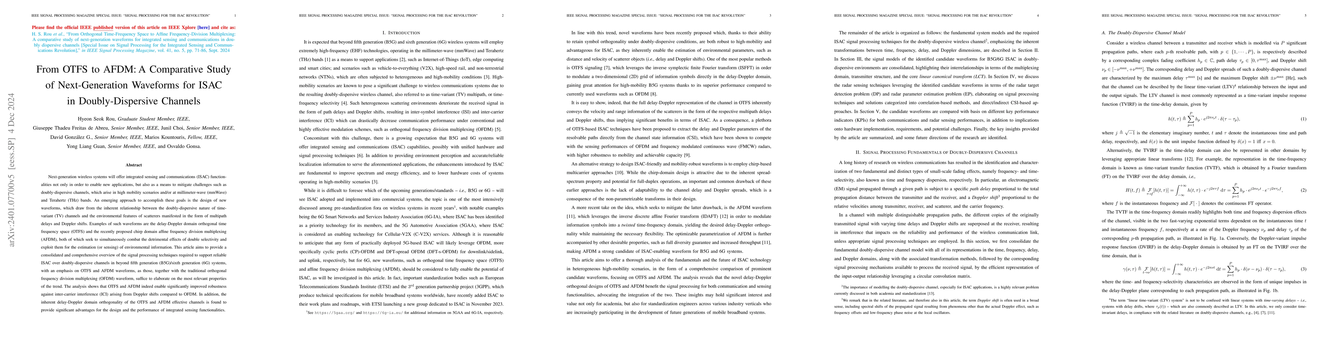 Thumbnail for From OTFS to AFDM: A Comparative Study of Next-Generation Waveforms for
  ISAC in Doubly-Dispersive Channels