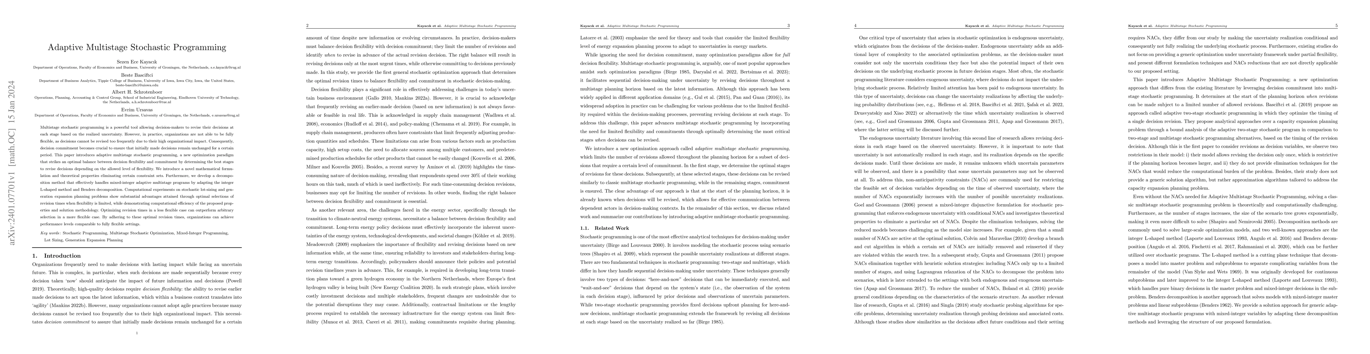 Thumbnail for Adaptive Multistage Stochastic Programming