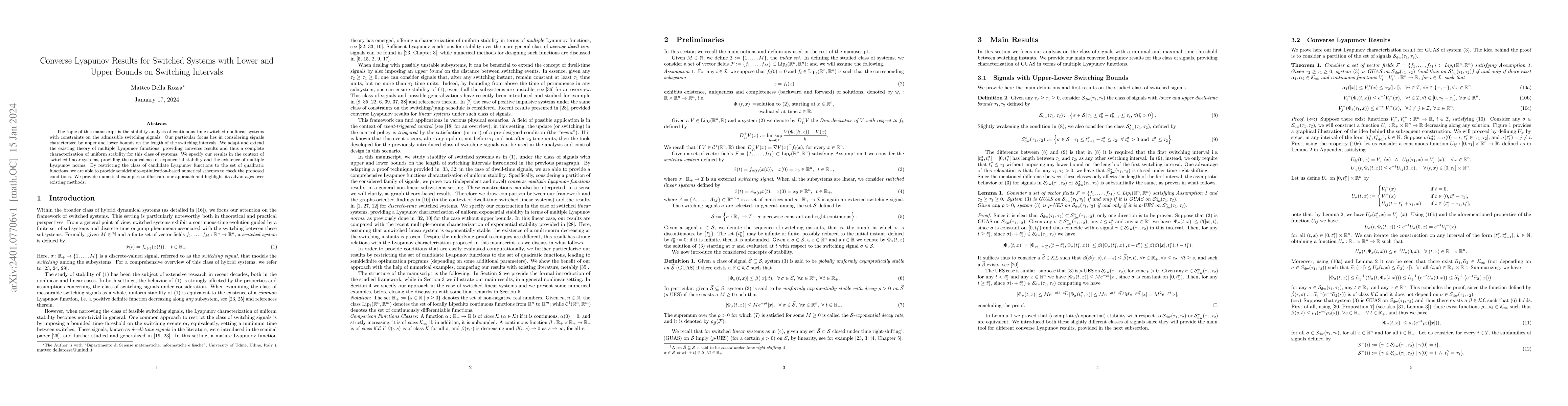 Thumbnail for Converse Lyapunov Results for Switched Systems with Lower and Upper
  Bounds on Switching Intervals