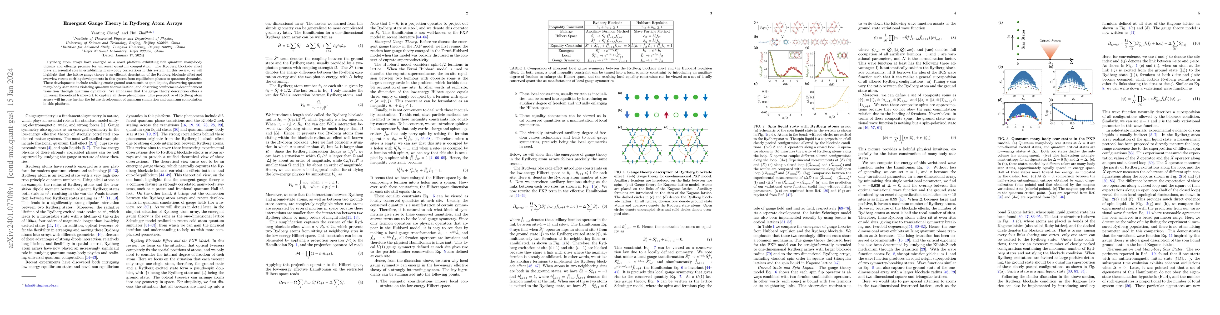 Thumbnail for Emergent Gauge Theory in Rydberg Atom Arrays