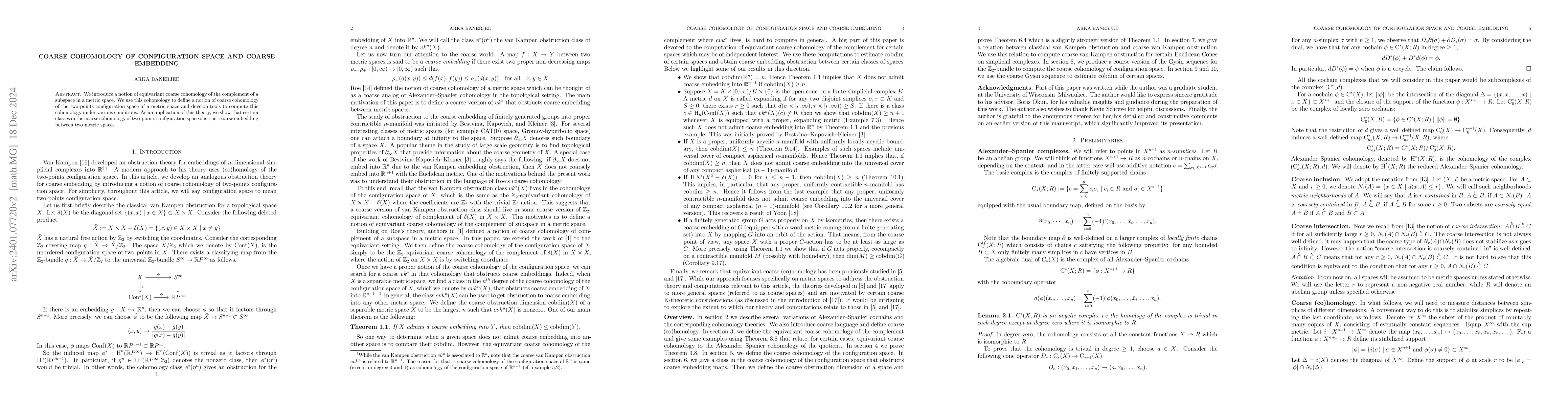 Thumbnail for Coarse cohomology of configuration space and coarse embedding