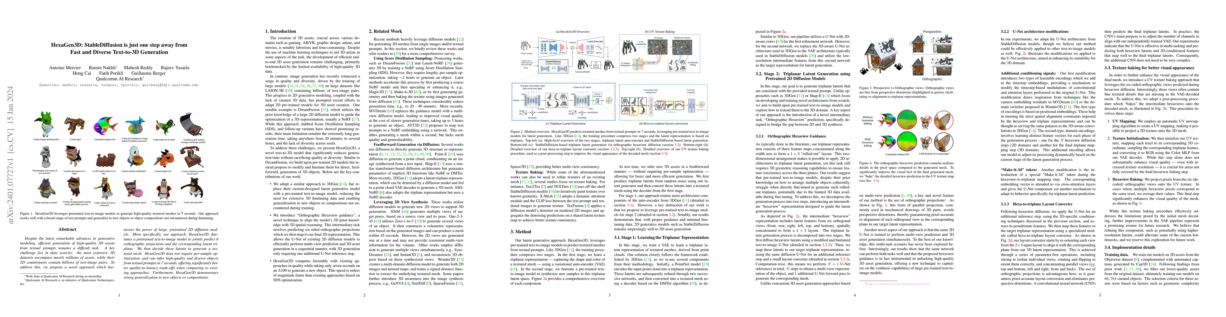 Thumbnail for HexaGen3D: StableDiffusion is just one step away from Fast and Diverse
  Text-to-3D Generation