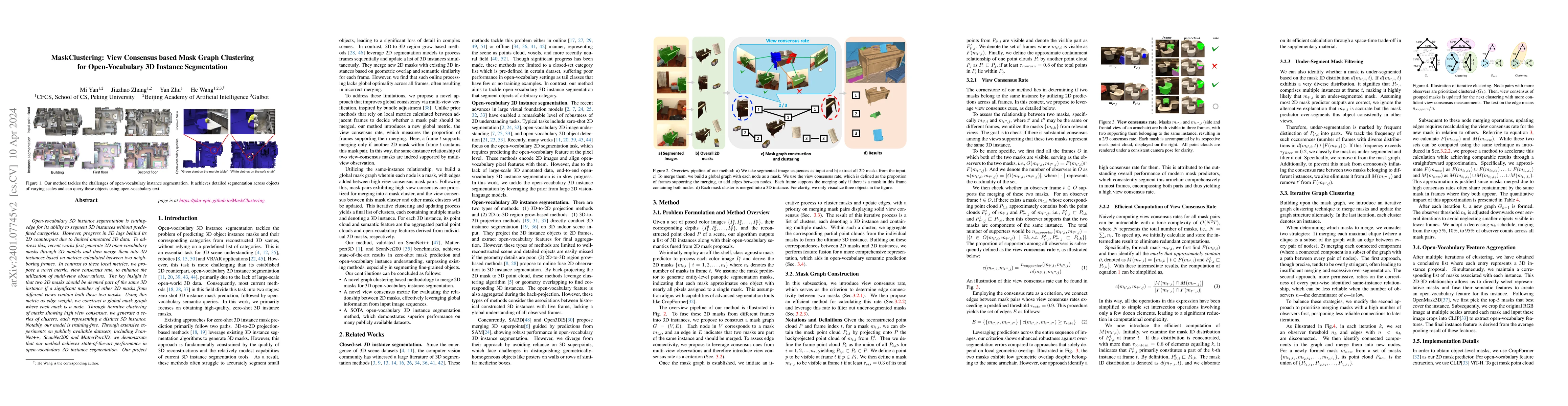 Thumbnail for MaskClustering: View Consensus based Mask Graph Clustering for
  Open-Vocabulary 3D Instance Segmentation