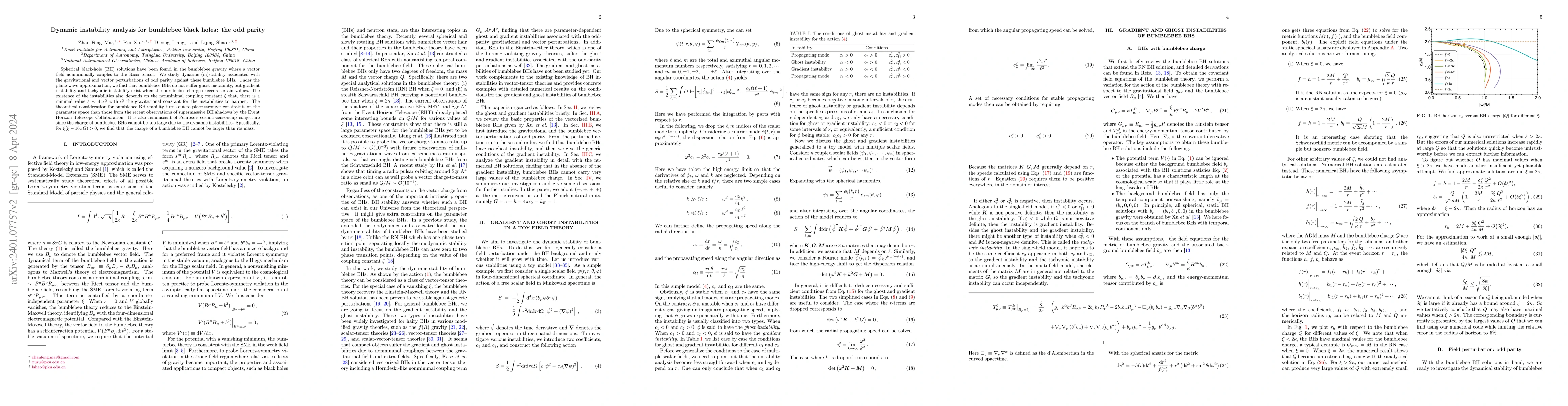 Thumbnail for Dynamic instability analysis for bumblebee black holes: the odd parity