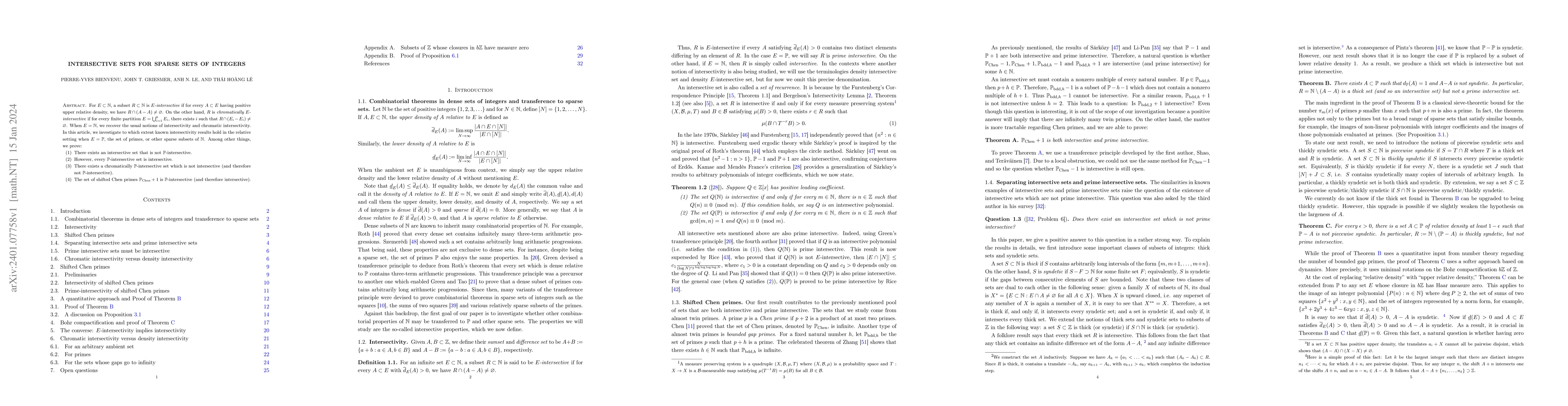 Thumbnail for Intersective sets for sparse sets of integers