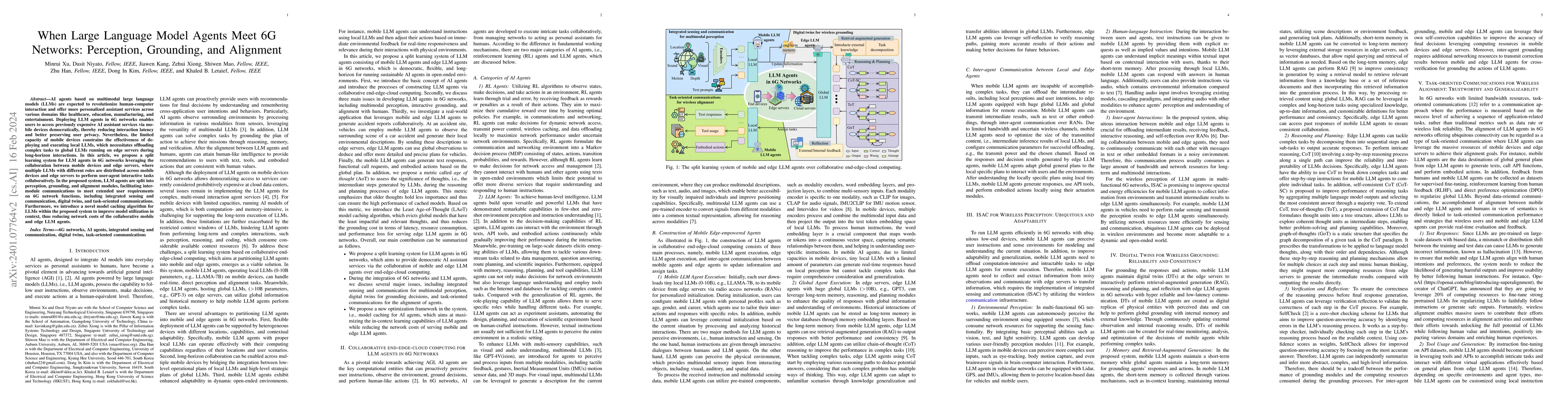 Thumbnail for When Large Language Model Agents Meet 6G Networks: Perception,
  Grounding, and Alignment