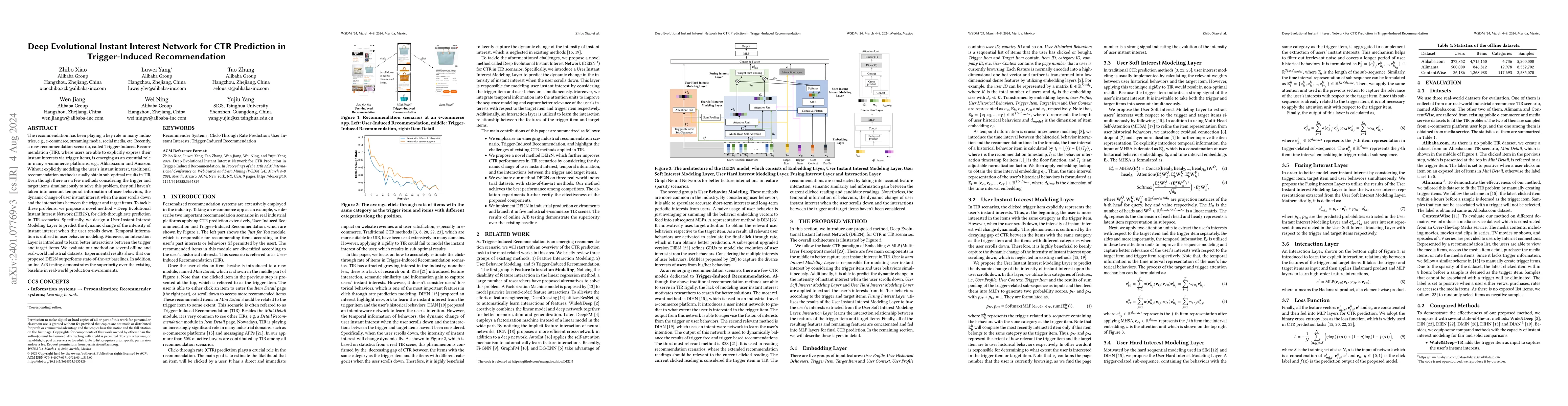 Thumbnail for Deep Evolutional Instant Interest Network for CTR Prediction in
  Trigger-Induced Recommendation