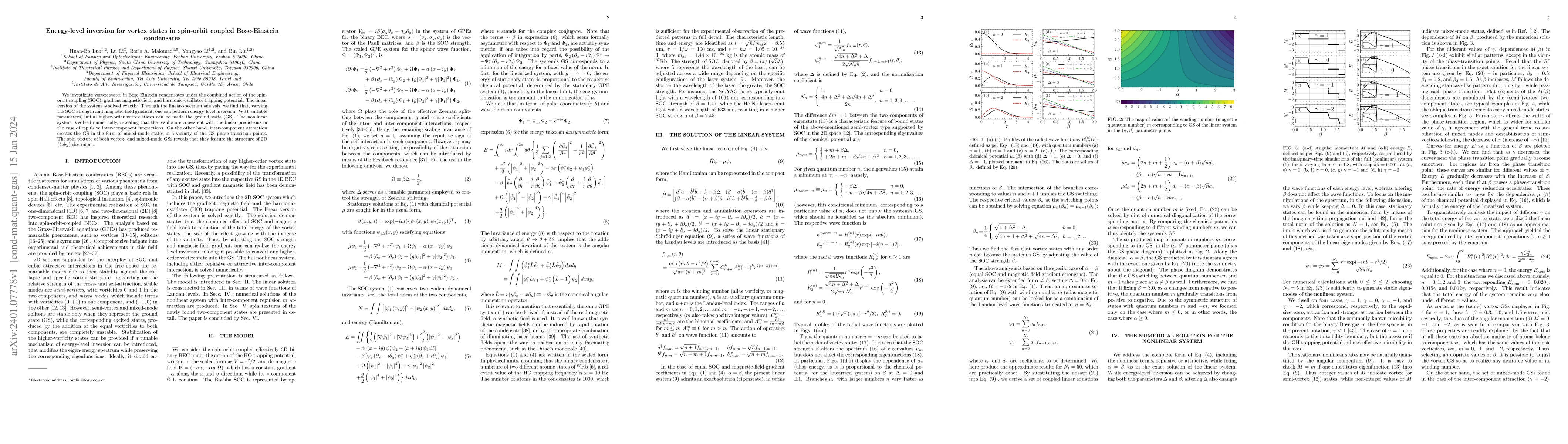 Thumbnail for Energy-level inversion for vortex states in spin-orbit coupled
  Bose-Einstein condensates