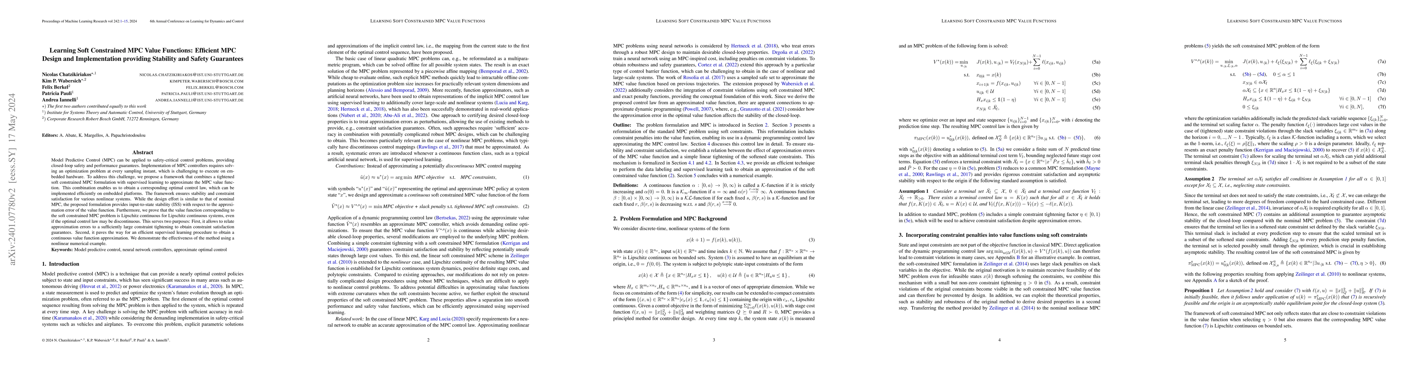 Thumbnail for Learning Soft Constrained MPC Value Functions: Efficient MPC Design and
  Implementation providing Stability and Safety Guarantees