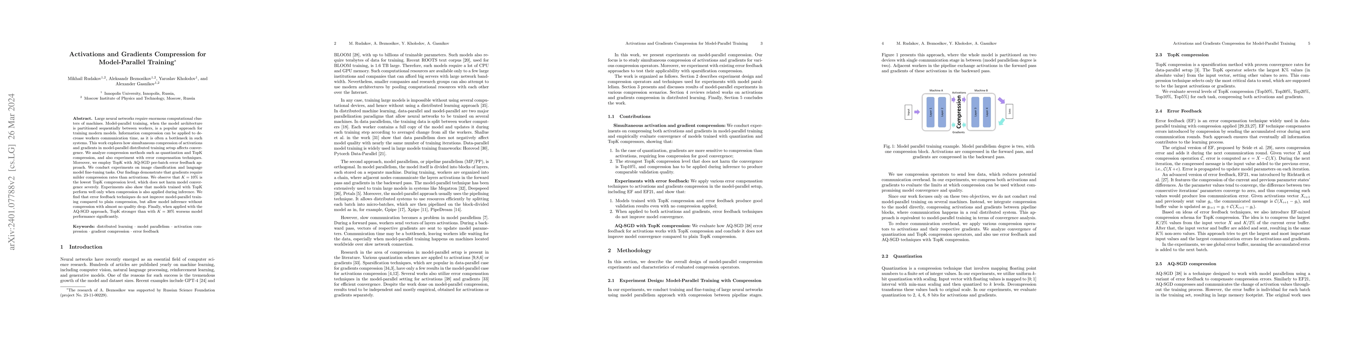 Thumbnail for Activations and Gradients Compression for Model-Parallel Training
