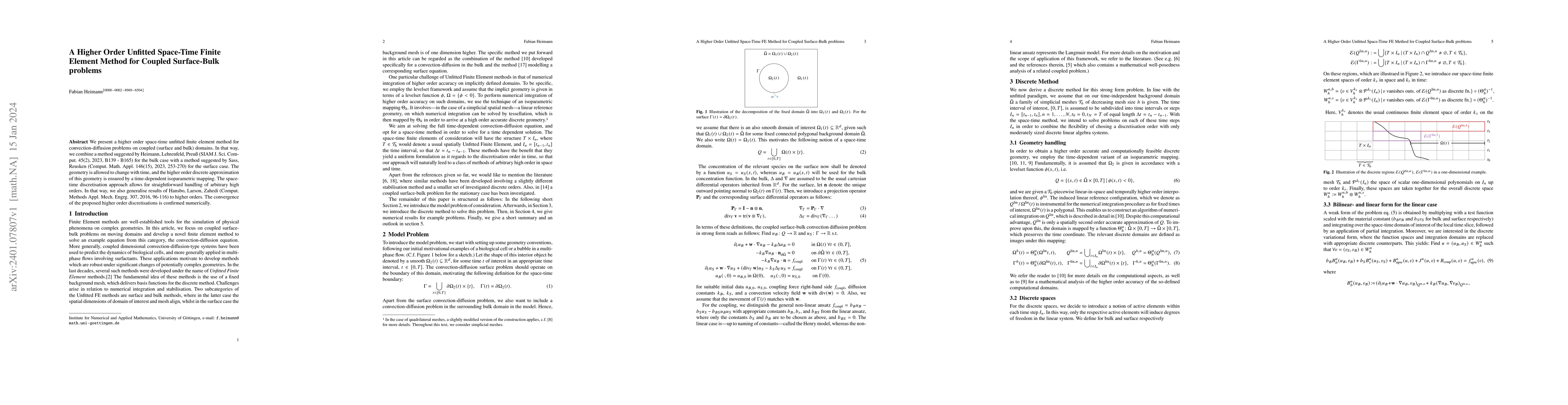 Thumbnail for A Higher Order Unfitted Space-Time Finite Element Method for Coupled
  Surface-Bulk problems