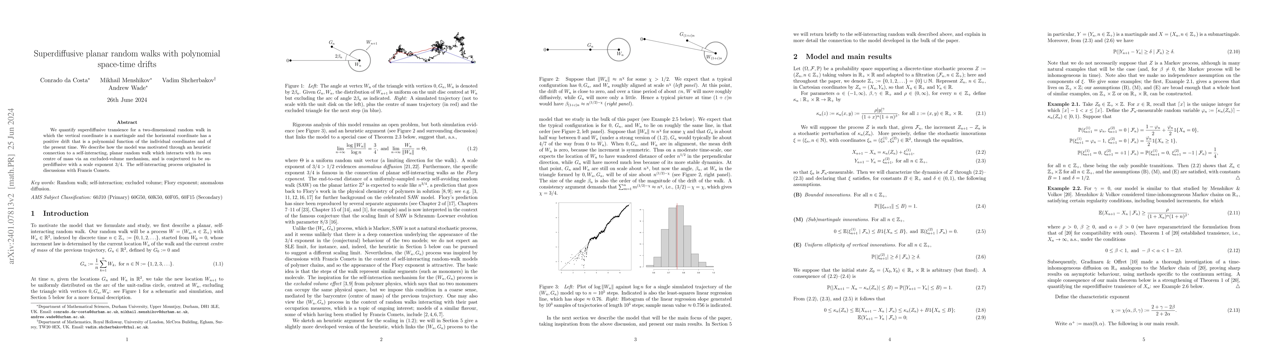 Thumbnail for Superdiffusive planar random walks with polynomial space-time drifts