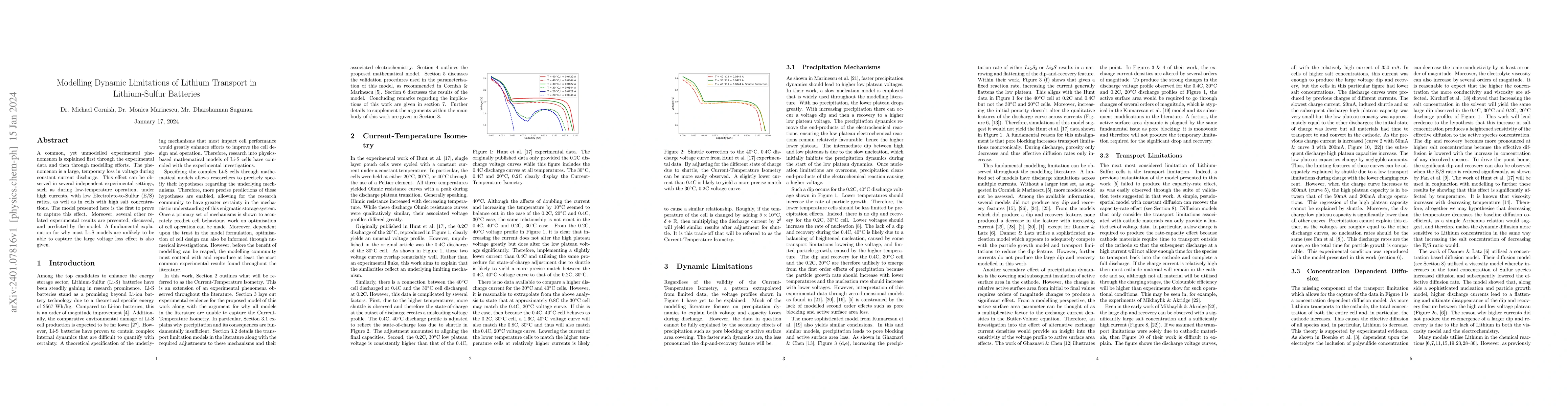 Thumbnail for Modelling Dynamic Limitations of Lithium Transport in Lithium-Sulfur
  Batteries
