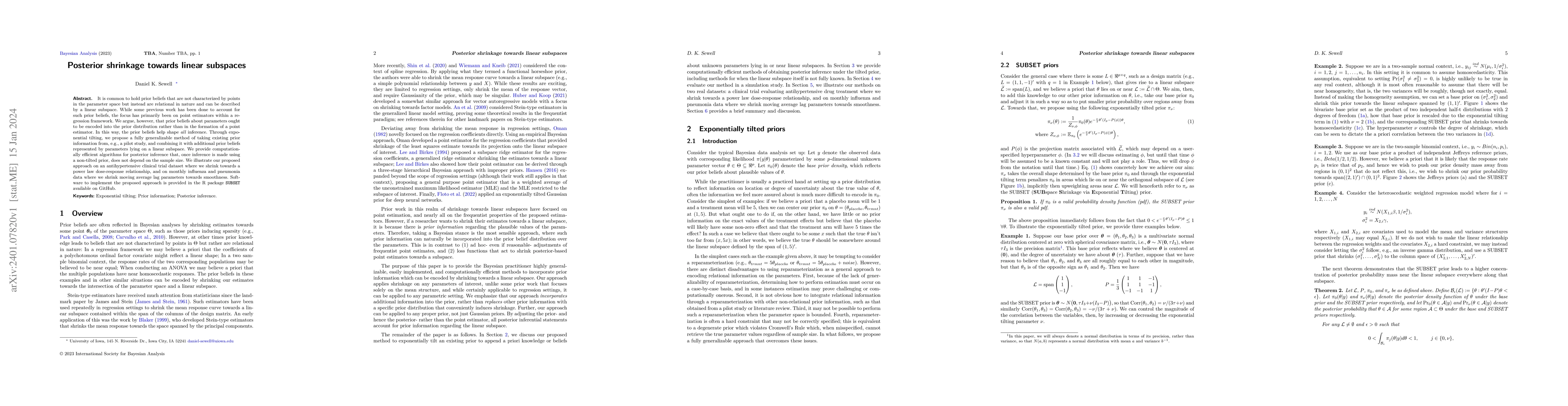 Thumbnail for Posterior shrinkage towards linear subspaces
