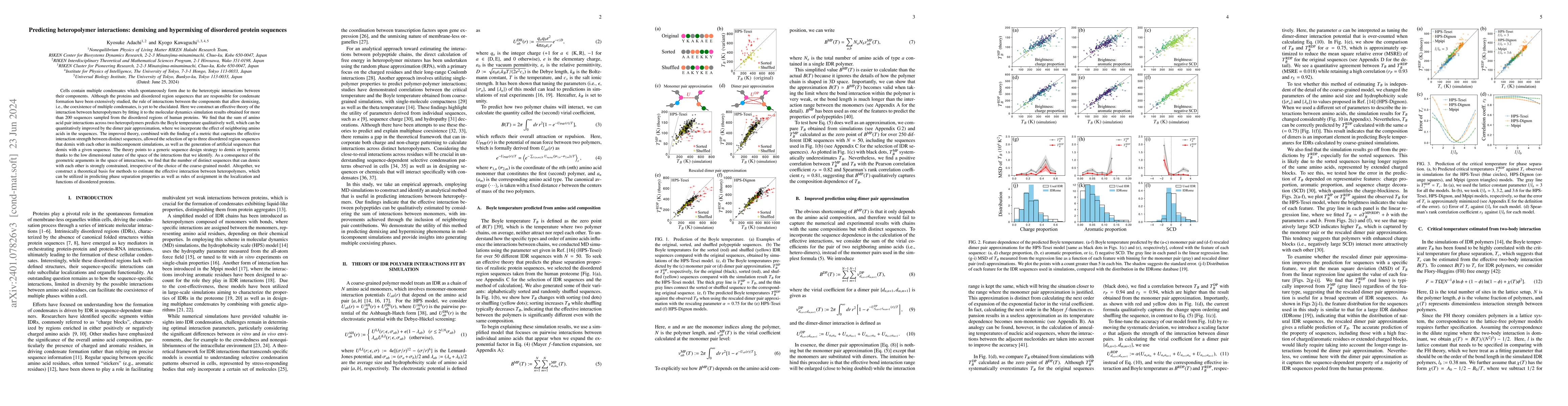 Thumbnail for Predicting heteropolymer interactions: demixing and hypermixing of
  disordered protein sequences