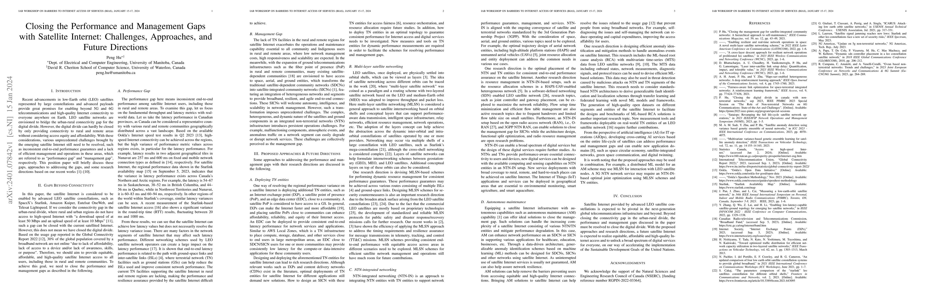 Thumbnail for Closing the Performance and Management Gaps with Satellite Internet:
  Challenges, Approaches, and Future Directions