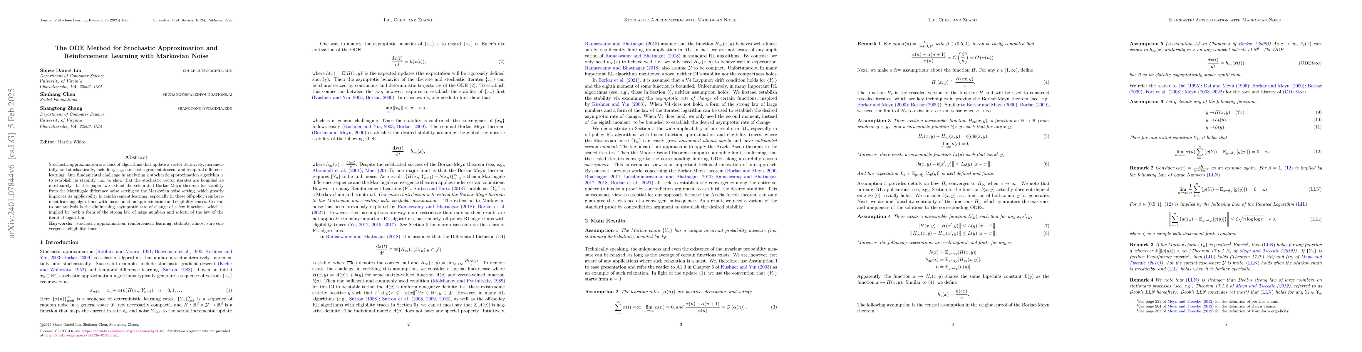 Thumbnail for The ODE Method for Stochastic Approximation and Reinforcement Learning
  with Markovian Noise