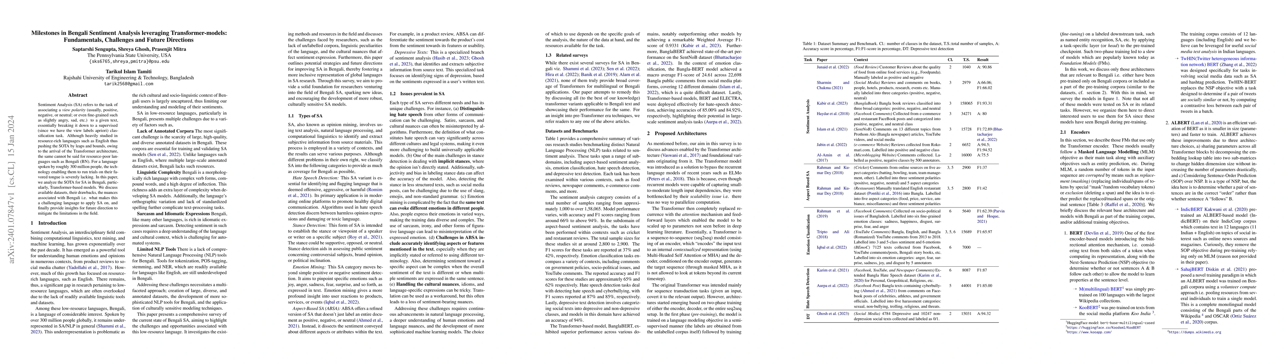 Thumbnail for Milestones in Bengali Sentiment Analysis leveraging Transformer-models:
  Fundamentals, Challenges and Future Directions