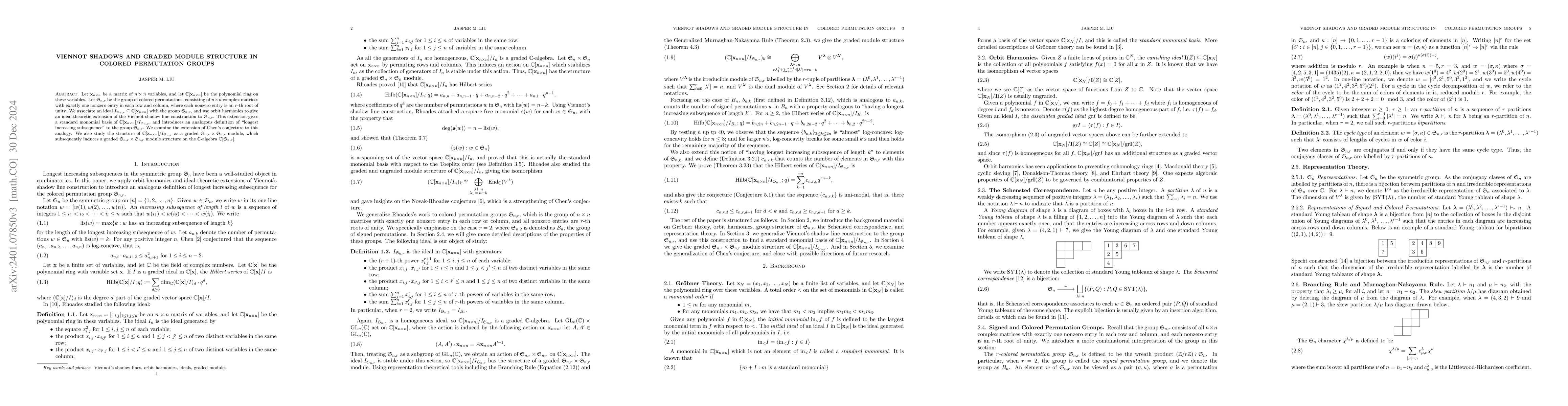 Thumbnail for Viennot shadows and graded module structure in colored permutation
  groups