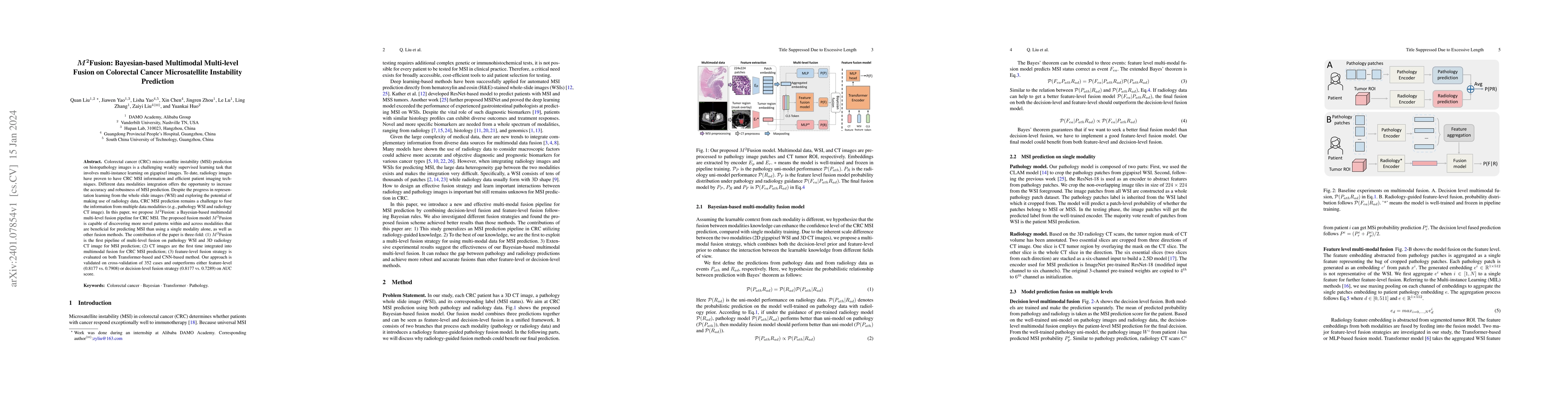 Thumbnail for $M^{2}$Fusion: Bayesian-based Multimodal Multi-level Fusion on
  Colorectal Cancer Microsatellite Instability Prediction