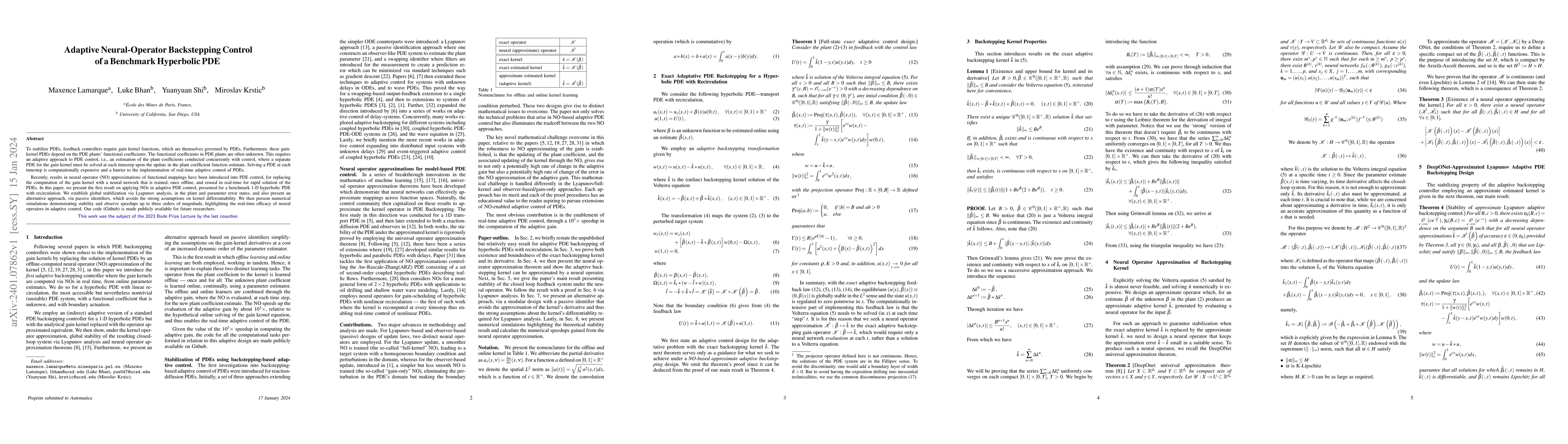 Thumbnail for Adaptive Neural-Operator Backstepping Control of a Benchmark Hyperbolic
  PDE