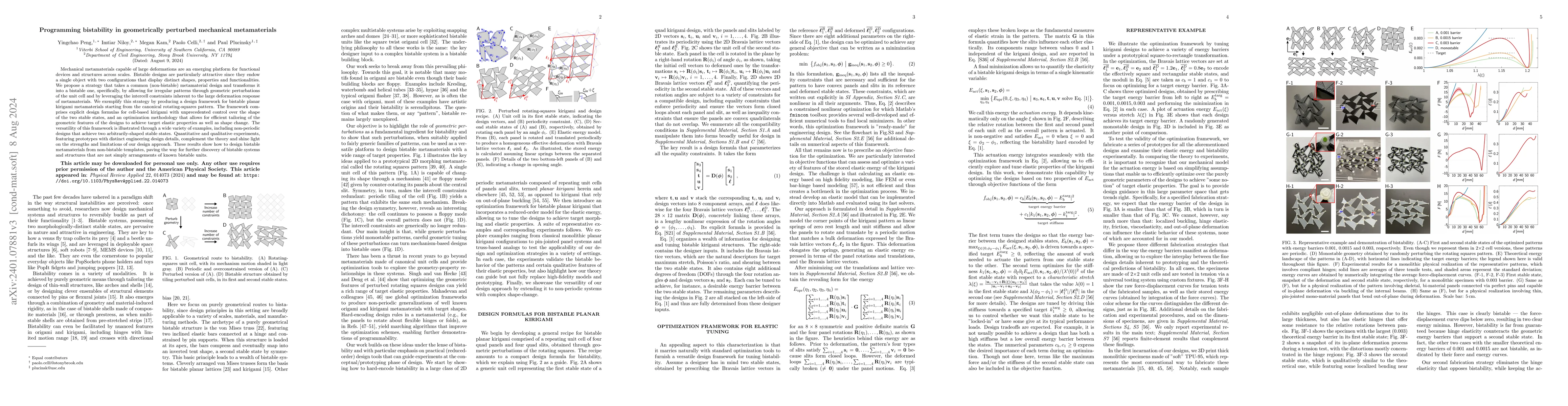 Thumbnail for Programming bistability in geometrically perturbed mechanical
  metamaterials