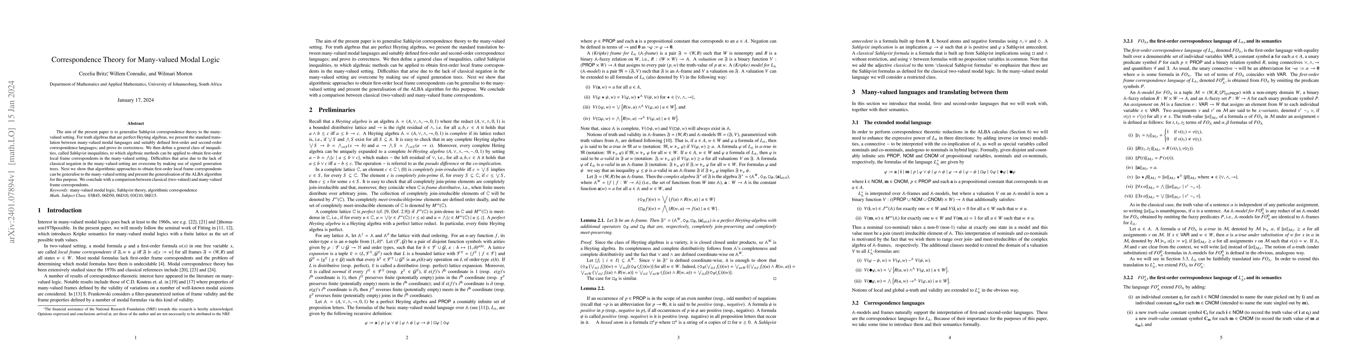 Thumbnail for Correspondence Theory for Many-valued Modal Logic