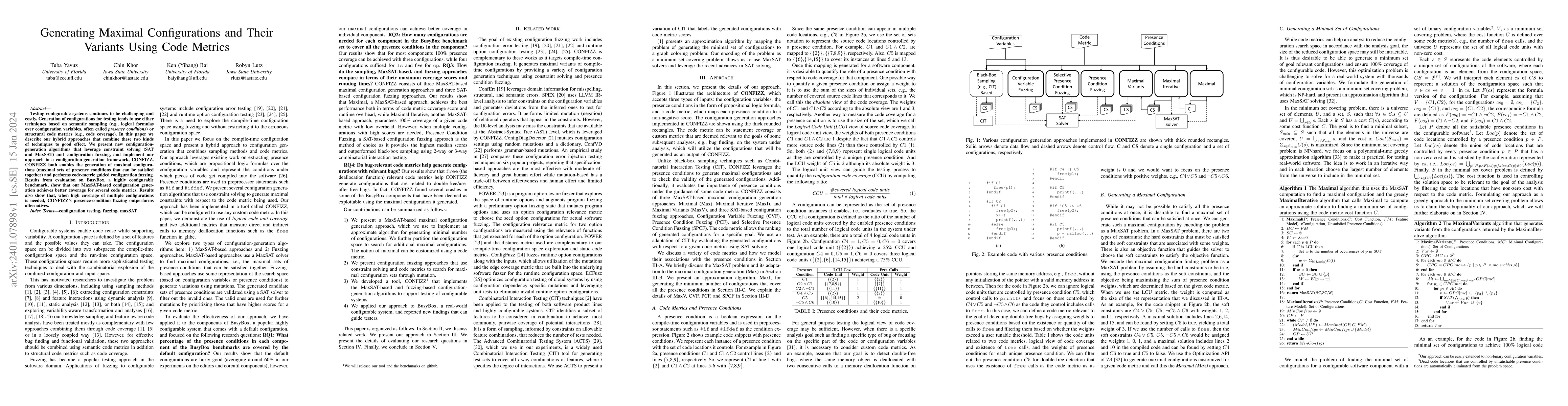 Thumbnail for Generating Maximal Configurations and Their Variants Using Code Metrics
