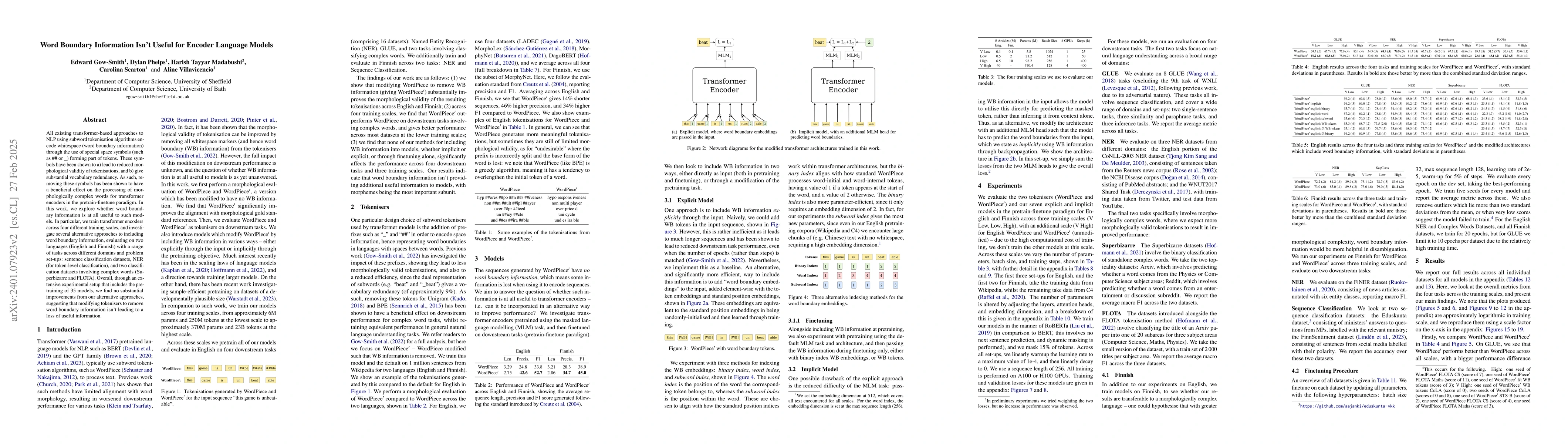 Thumbnail for Word Boundary Information Isn't Useful for Encoder Language Models