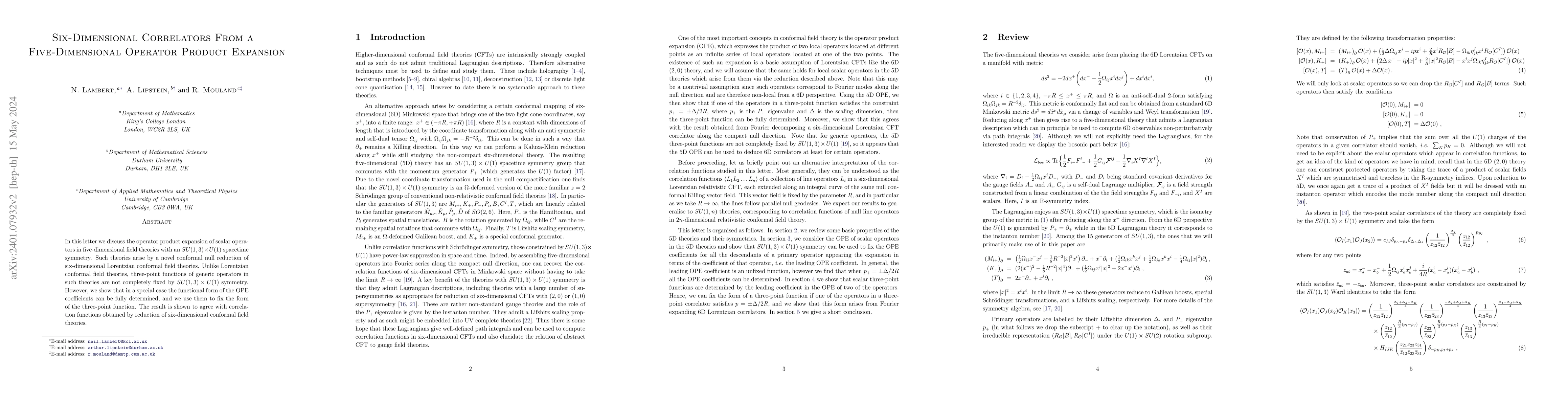 Thumbnail for Six-Dimensional Correlators From a Five-Dimensional Operator Product
  Expansion