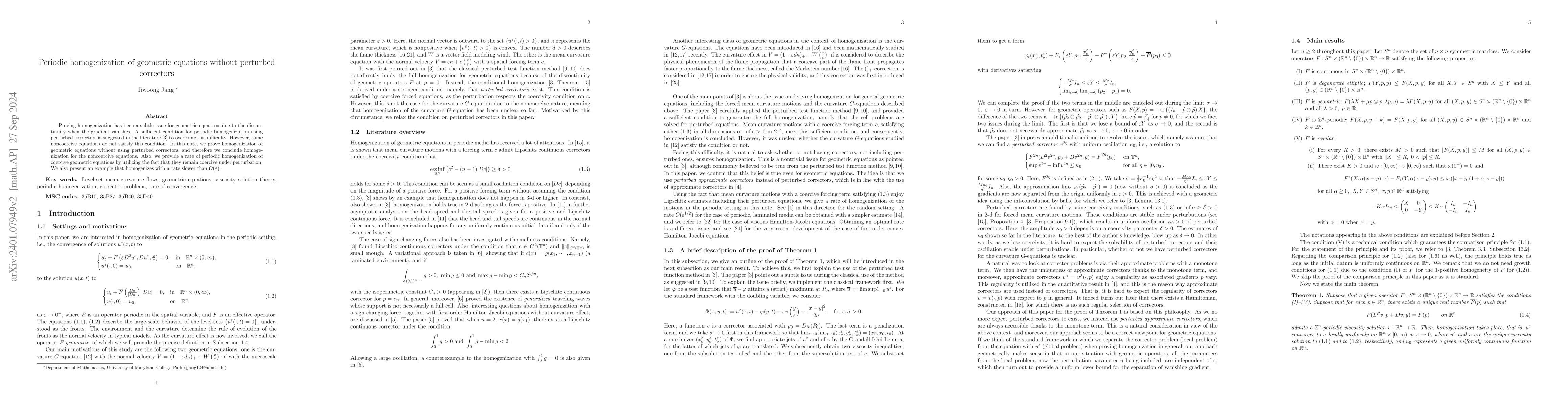 Thumbnail for Periodic homogenization of geometric equations without perturbed
  correctors