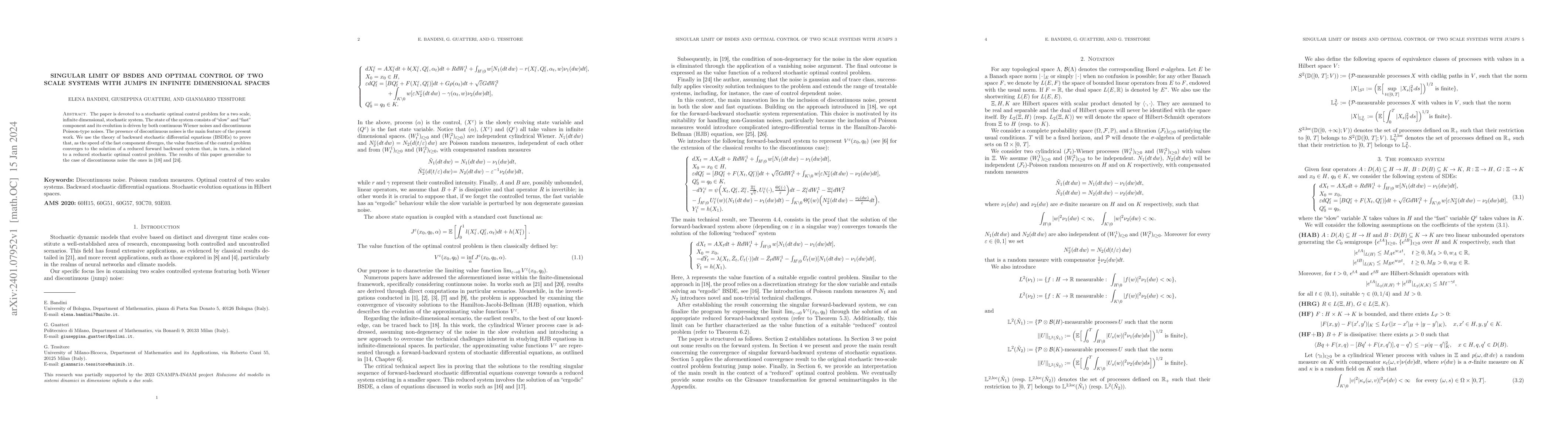Thumbnail for Singular limit of BSDEs and optimal control of two scale systems with
  jumps in infinite dimensional spaces
