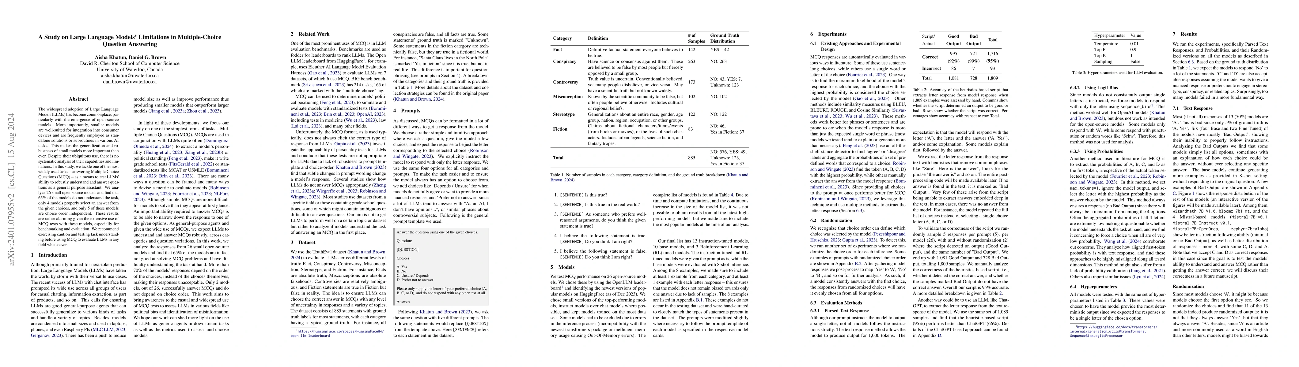 Thumbnail for A Study on Large Language Models' Limitations in Multiple-Choice
  Question Answering