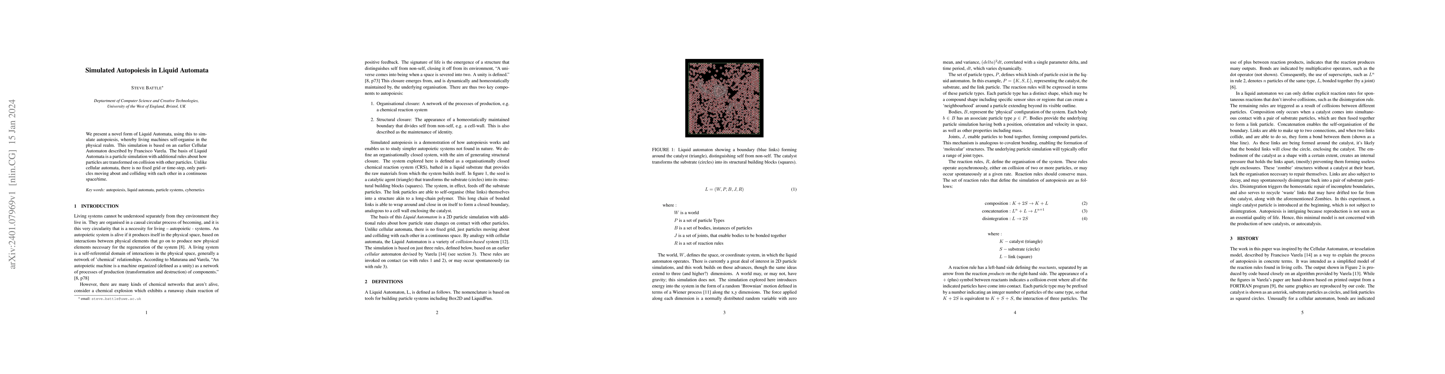 Thumbnail for Simulated Autopoiesis in Liquid Automata