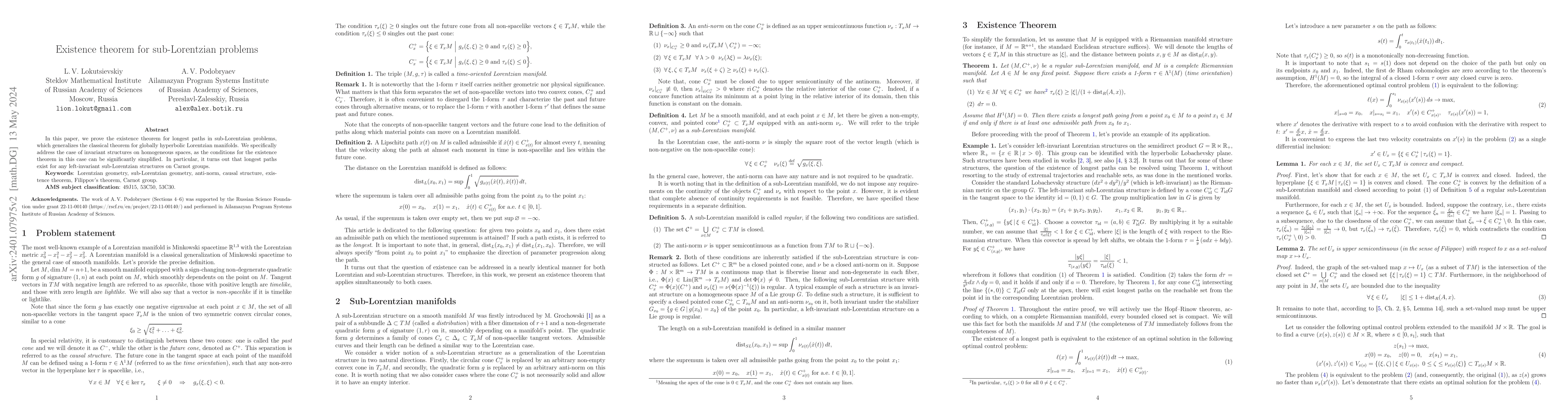 Thumbnail for Existence theorem for sub-Lorentzian problems