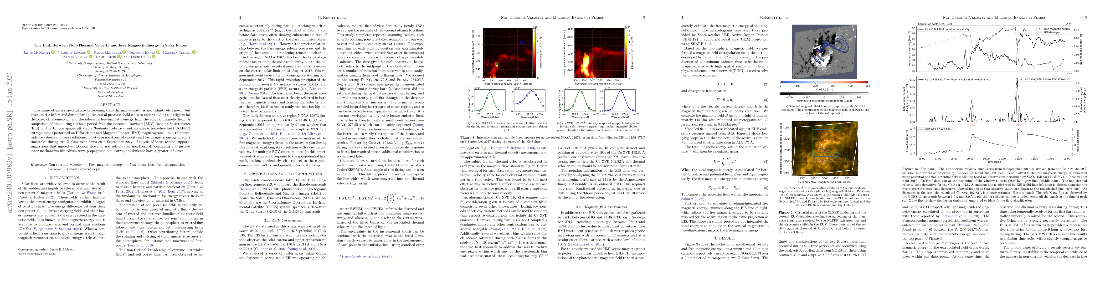 Thumbnail for The Link Between Non-Thermal Velocity and Free Magnetic Energy in Solar
  Flares